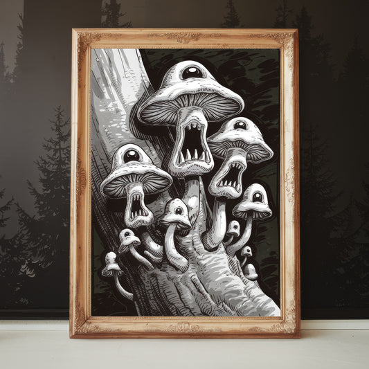 Black Mushrooms 5 - Sinister Mushrooms on a Tree Trunk