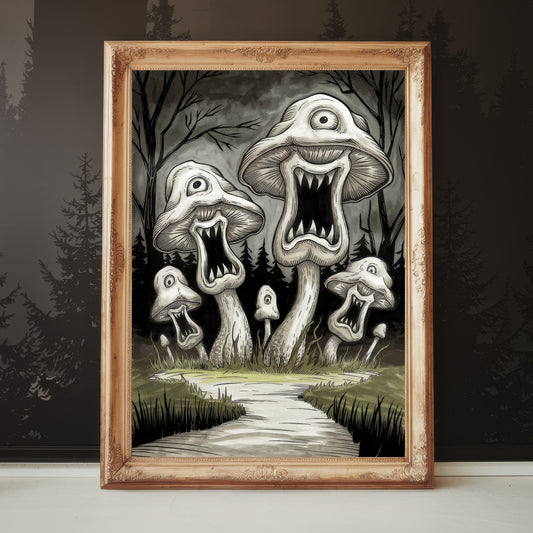 "Nightmare in the Mushroom Woods" – Dark Fantasy Mushroom Wall Art