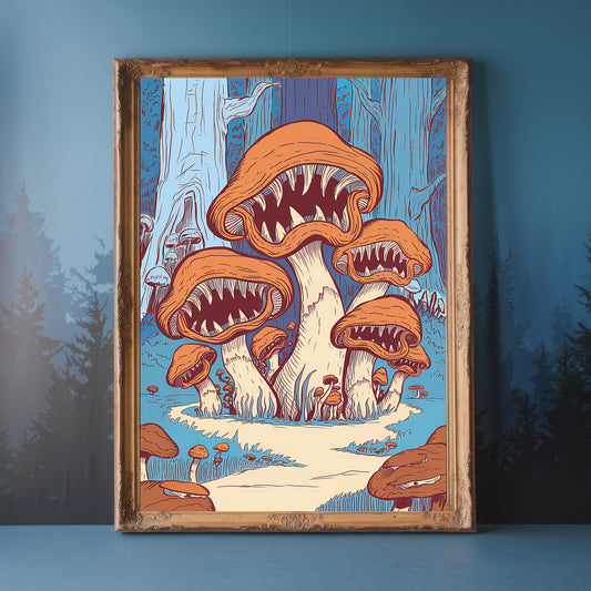 "Howl of the Nightshade" – Haunted Blue Mushroom Art Print