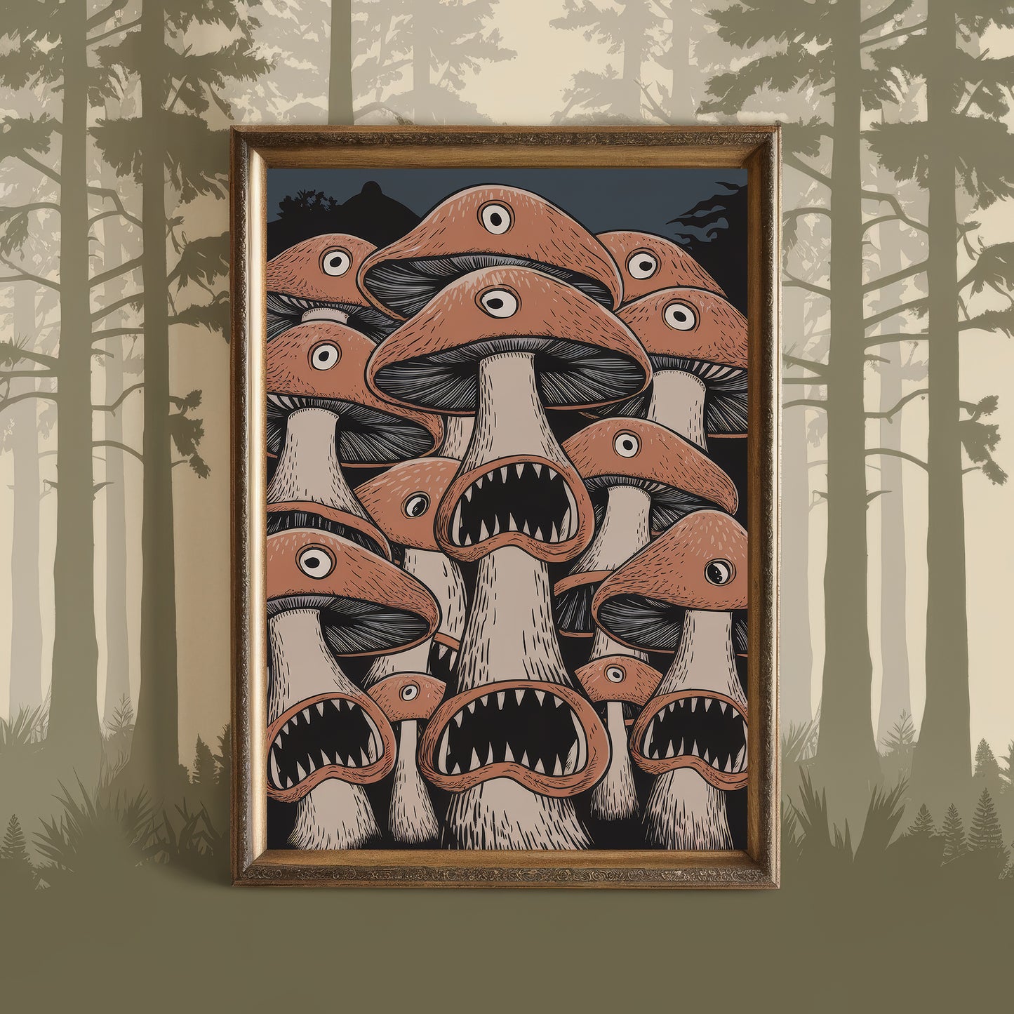 "The Night Howlers" – Brown Dark Fantasy Mushroom Art Print