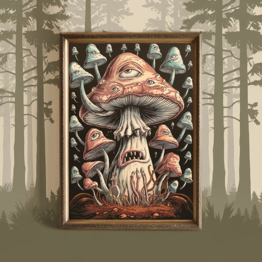 "The Mycelium King" – Brown Dark Fantasy Mushroom Art Print