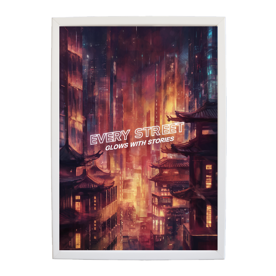 Neon Samurai Skyline - Electric Futuristic Print