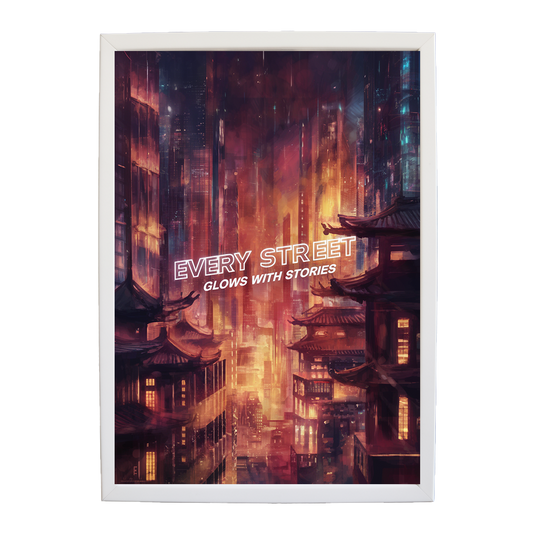 Neon Samurai Skyline - Electric Futuristic Print