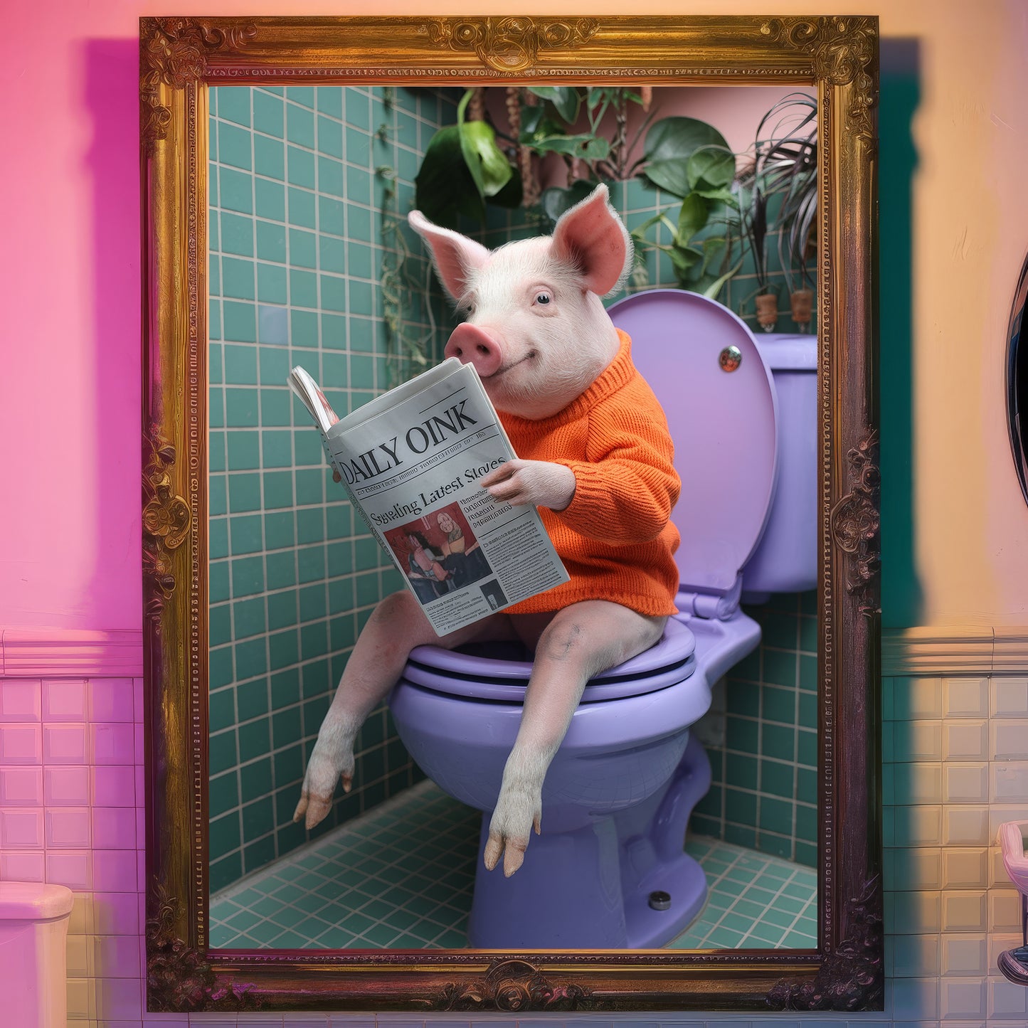 🐷 The Cozy Swine – Bathroom Critter Print 🐷