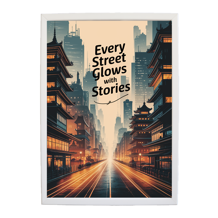 Every Street Glows with Stories - Neon Skyline Print