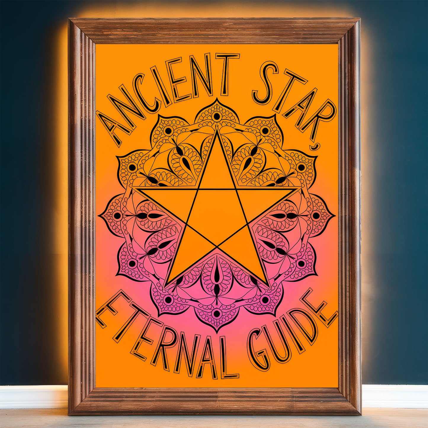 Pentagram Mandala 10 Wall Art Poster Print With Circled Affirmation Text "Ancient Star, Eternal Guide."
