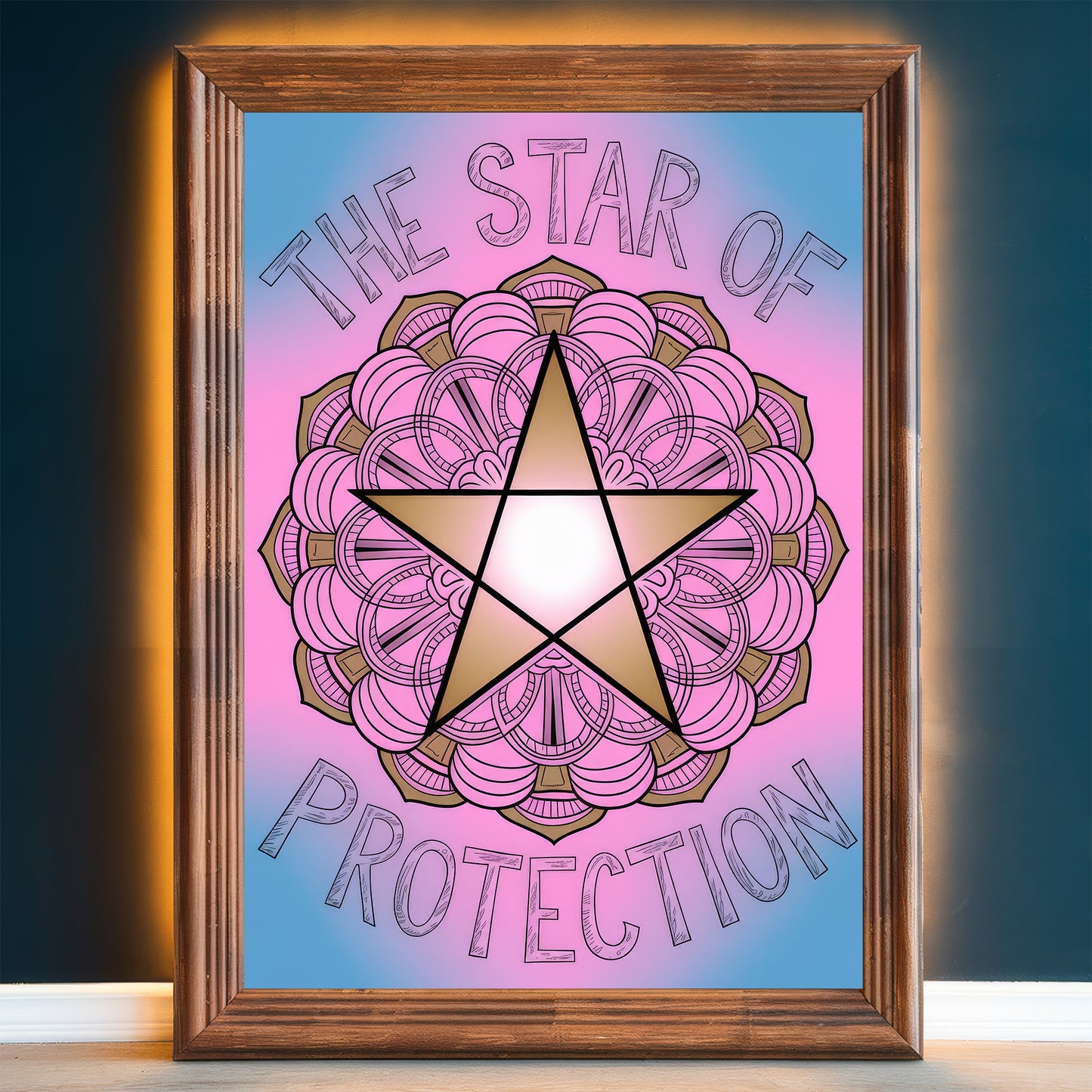 Pentagram Mandala 5 Wall Art Poster Print With Circled Affirmation Text "The Star Of Protection."