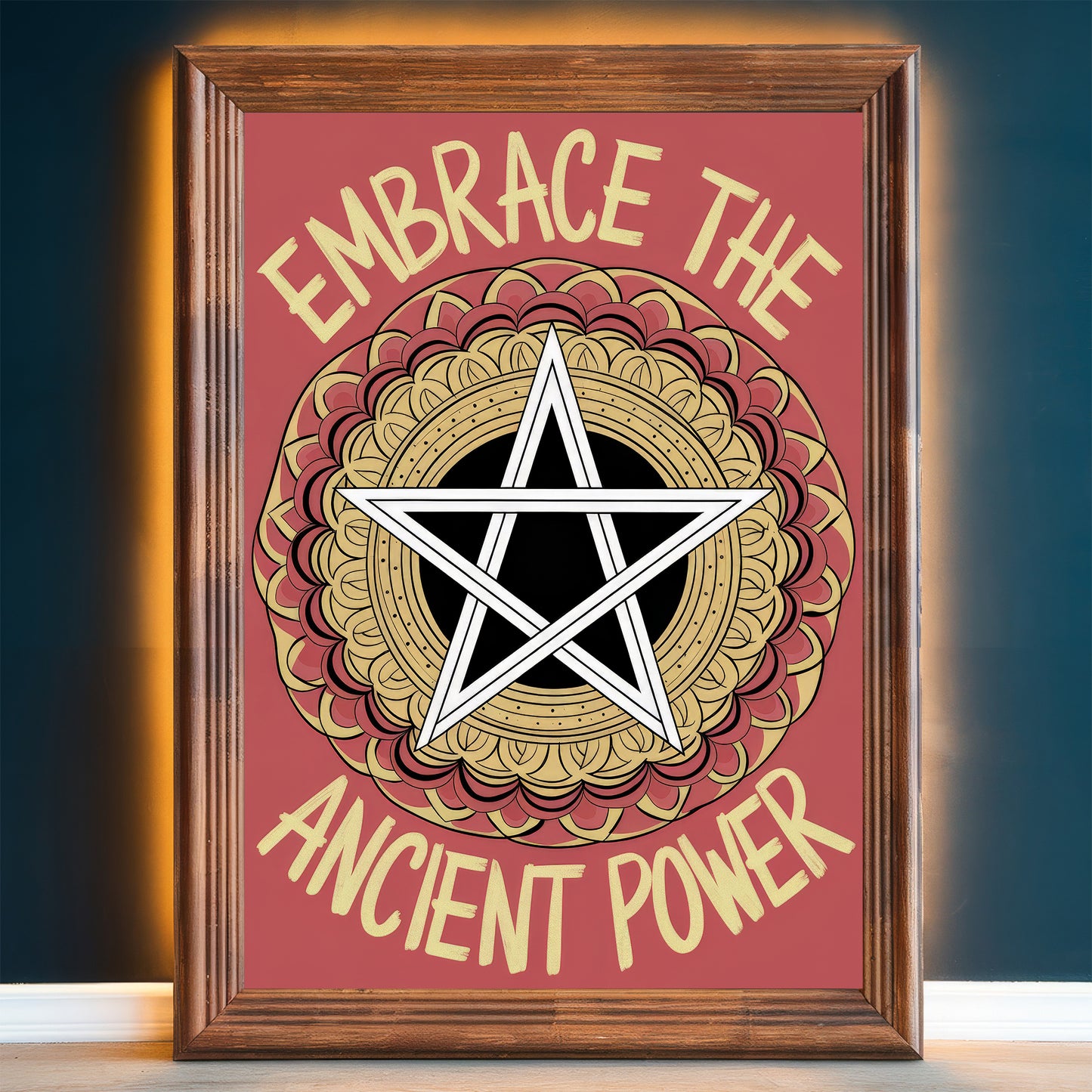 Pentagram Mandala 6 Wall Art Poster Print With Circled Affirmation Text "Embrace The Ancient Power."