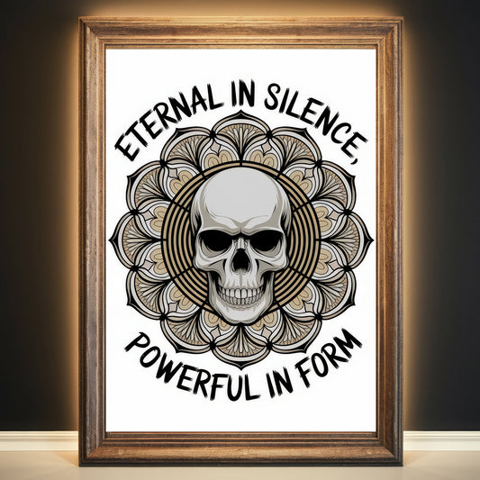 Skull Mandala 10 Wall Art Poster Print With Circled Affirmation Text "Eternal In Silence, Powerful In Form."