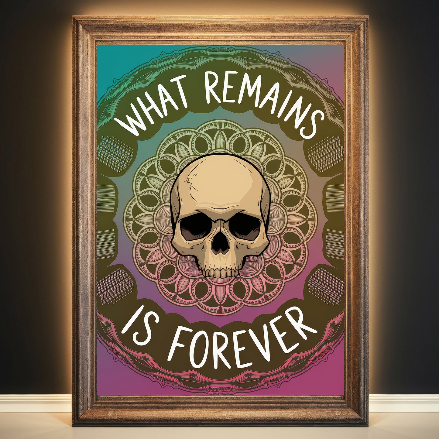 Skull Mandala 2 Wall Art Poster Print With Circled Affirmation Text "What Remains Is Forever."