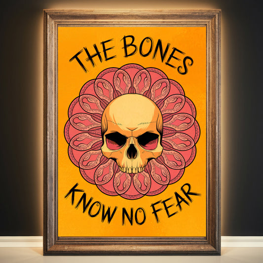 Skull Mandala 4 Wall Art Poster Print With Circled Affirmation Text "The Bones Know No fear."