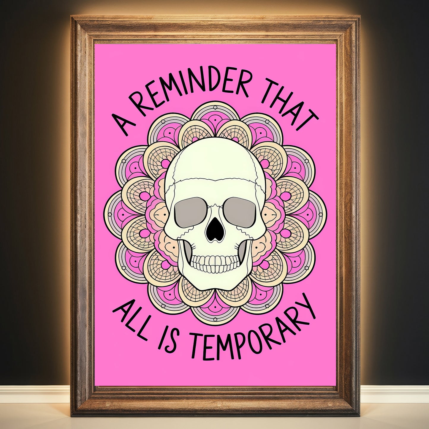 Skull Mandala 5 Wall Art Poster Print With Circled Affirmation Text "A Reminder That All Is Temporary."