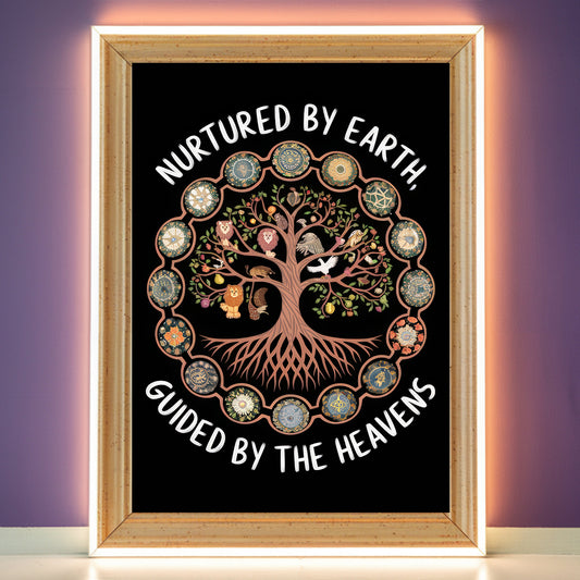 Tree Of Life Mandala 2 Wall Art Poster Print With Circled Affirmation Text "Nurtured By earth, Guided By The Heavens."