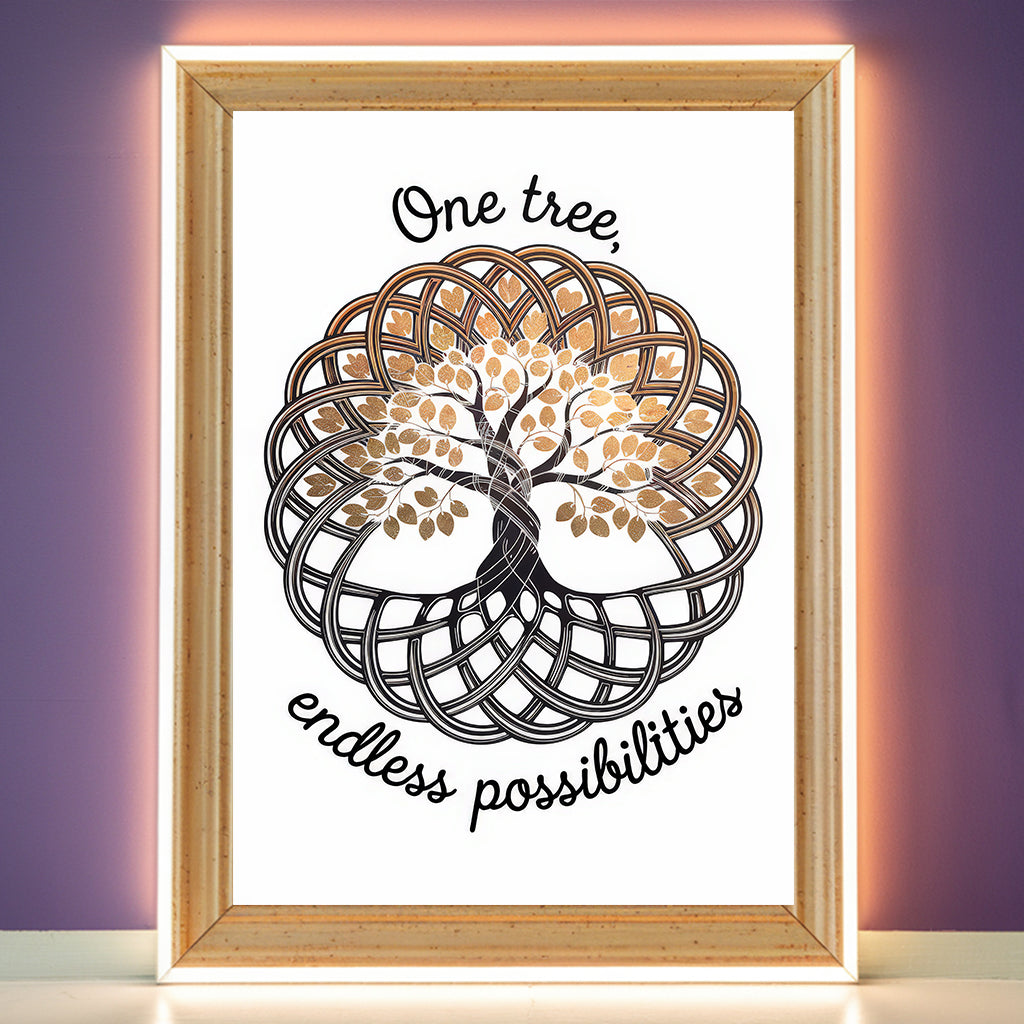Tree Of Life Mandala 3 Wall Art Poster Print With Circled Affirmation Text "One Tree, Endless Possibilities."