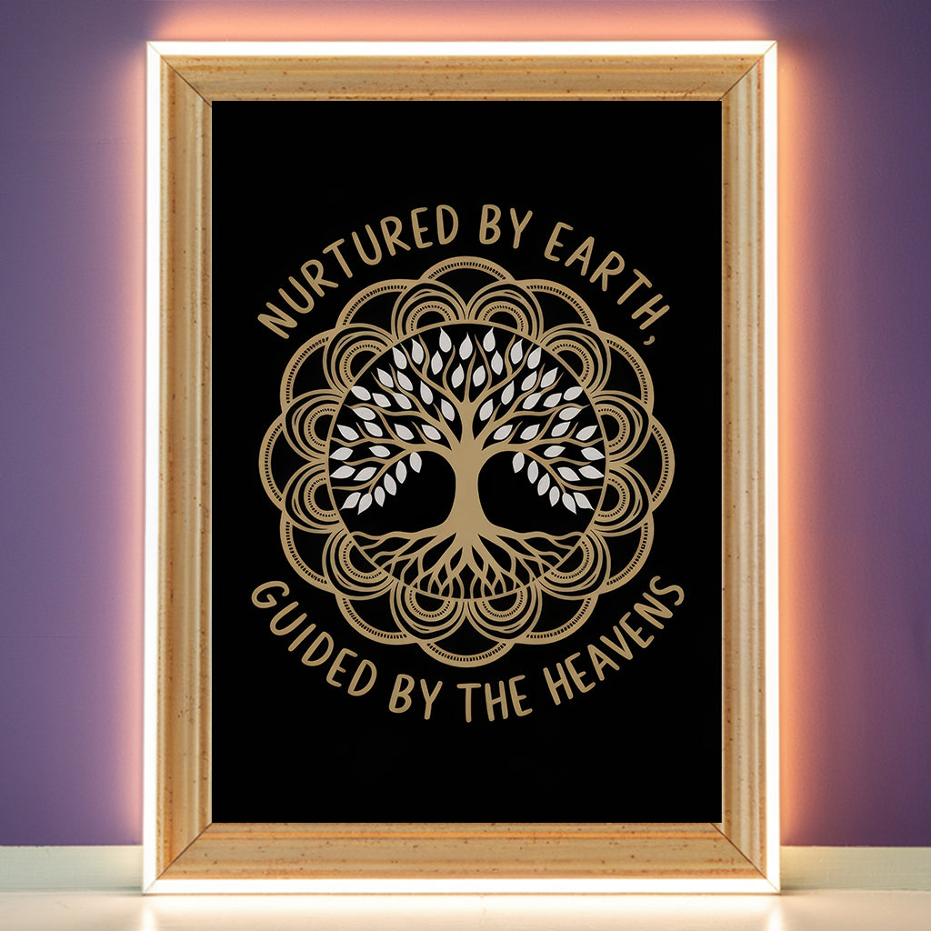 Tree Of Life Mandala 7 Wall Art Poster Print With Circled Affirmation Text "Nurtured By Earth, Guided By The Heavens."