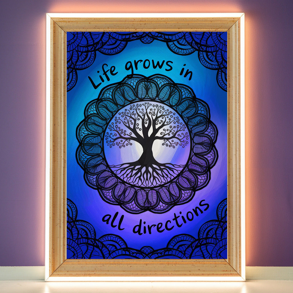 Tree Of Life Mandala 9 Wall Art Poster Print With Circled Affirmation Text "Life Grows In All Directions."