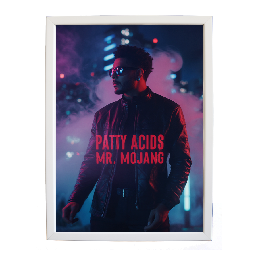 Mr Mojang – Music Wall Print – wall art print – Patty Acids – Dark Pop / R&B. electronic, ambient pop, cinematic
inspired by The Weeknd – Music Stag