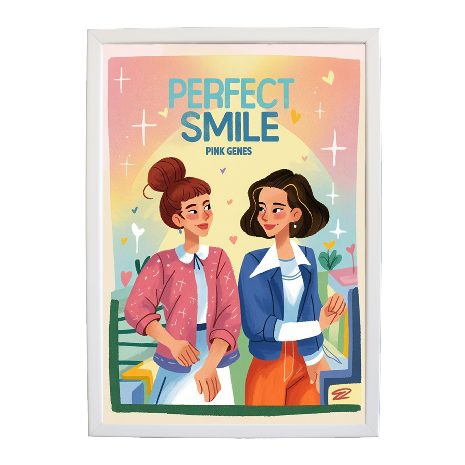 Pink Genes – Music Illustration Print – wall art print – Perfect Smile – k-pop, dance-pop and electronic female duo – Music Stag