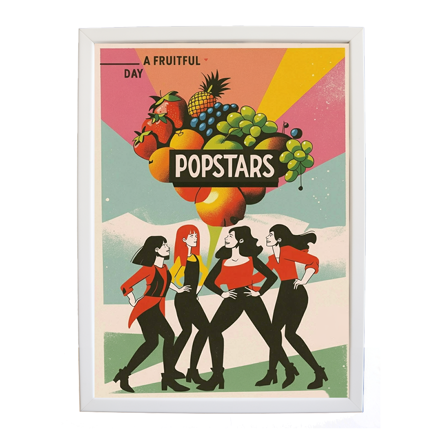 Popstars – Music Theme Poster – wall art print – A Fruitful Day – punchy electronic pop, four piece girl band – Music Stag