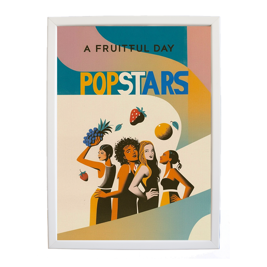 Popstars – Music Illustration Print – wall art print – A Fruitful Day – punchy electronic pop, four piece girl band – Music Stag