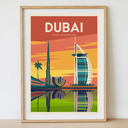 Dubai - Sunrise Drawing Travel Poster Print