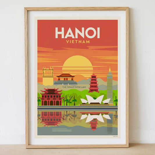 Hanoi - Sunrise Drawing Travel Poster Print