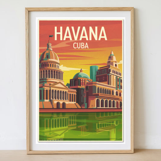 Havana - Sunrise Drawing Travel Poster Print