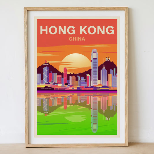 Hong Kong - Sunrise Drawing Travel Poster Print (Copy)