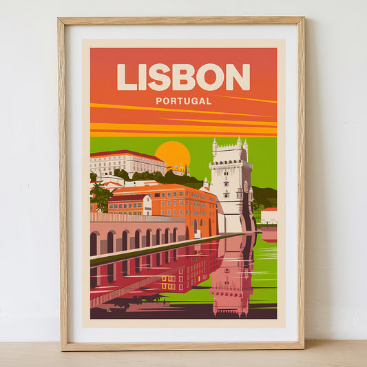 Lisbon - Sunrise Drawing Travel Poster Print