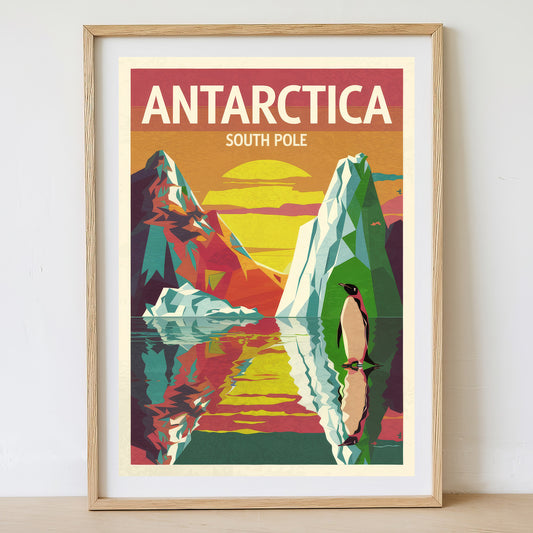 Antarctica - Sunrise Drawing Travel Poster Print