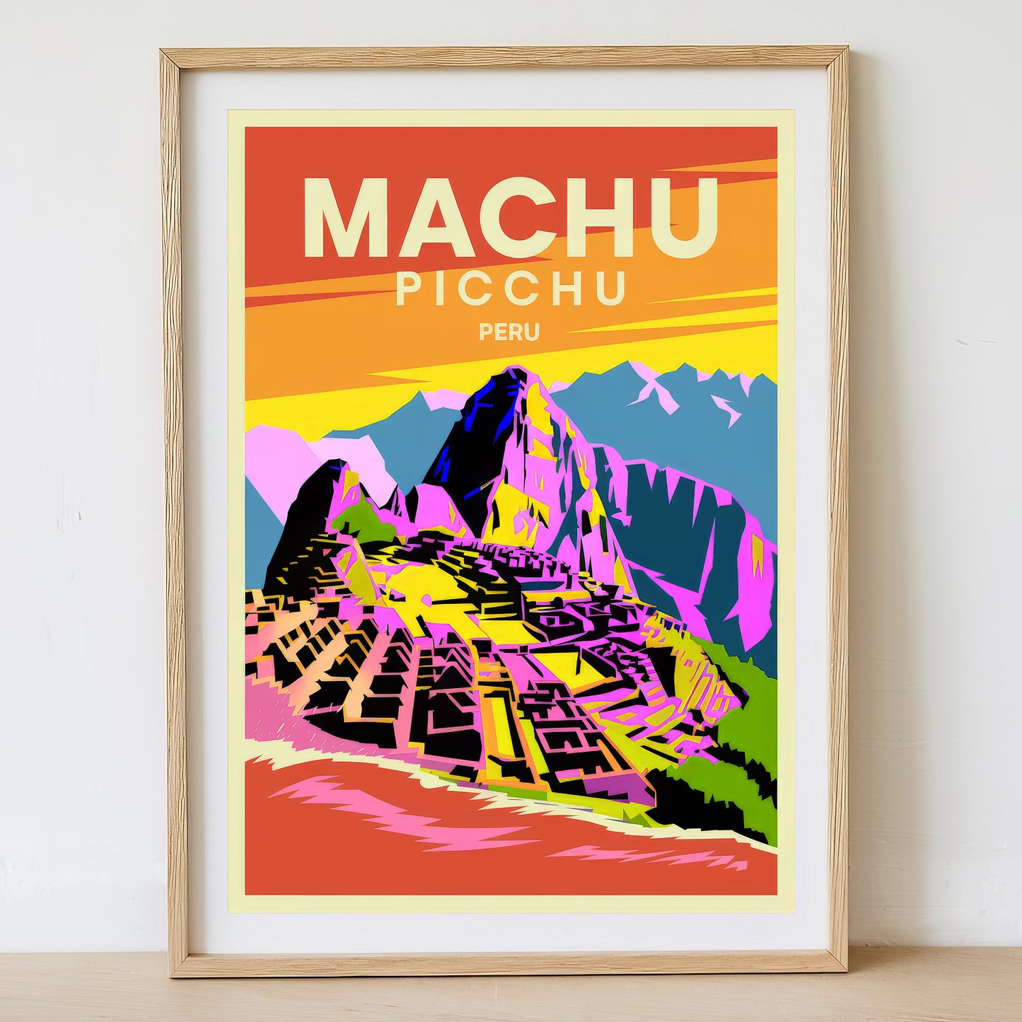 Machu Picchu - Sunrise Drawing Travel Poster Print