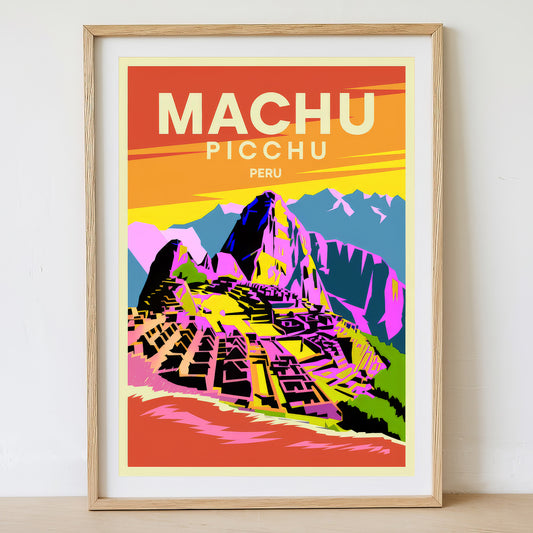 Machu Picchu - Sunrise Drawing Travel Poster Print