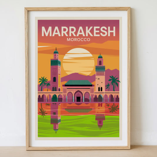 Marrakesh - Sunrise Drawing Travel Poster Print