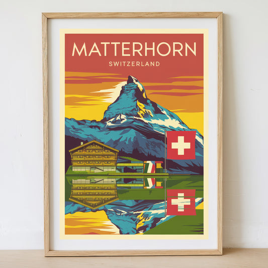 Matterhorn - Sunrise Drawing Travel Poster Print