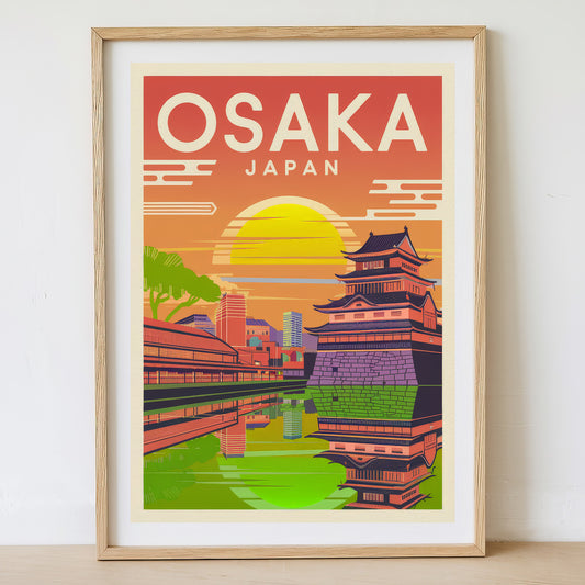 Osaka - Sunrise Drawing Travel Poster Print