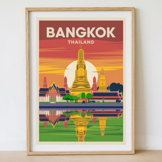 Bangkok - Sunrise Drawing Travel Poster Print