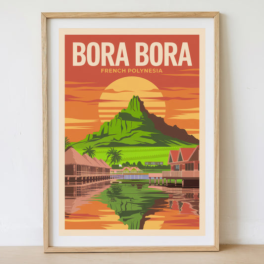 Bora Bora - Sunrise Drawing Travel Poster Print