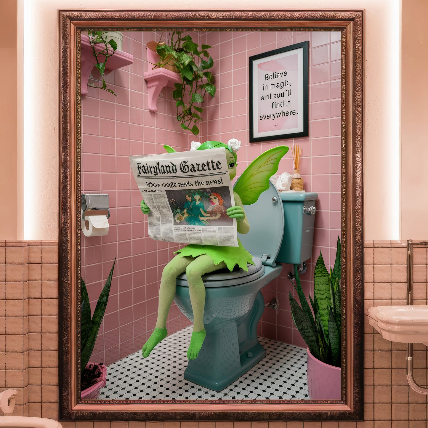 💚 The Emerald Flutter Fairy – Bathroom Critter Print 💚