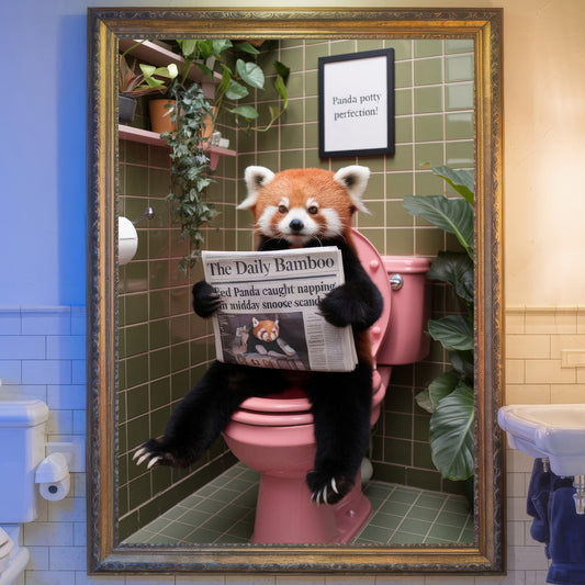 The Potty Panda β Red Panda Bathroom Critter Art Print