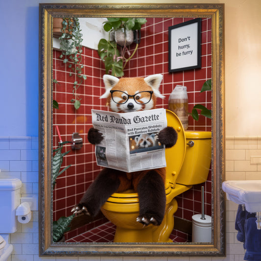 The Red Panda Gazette (Glasses Edition) β Red Panda Bathroom Critter Art Print