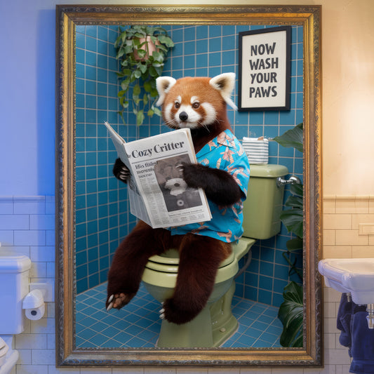 The Tropical Reader β Red Panda Bathroom Critter Art Print