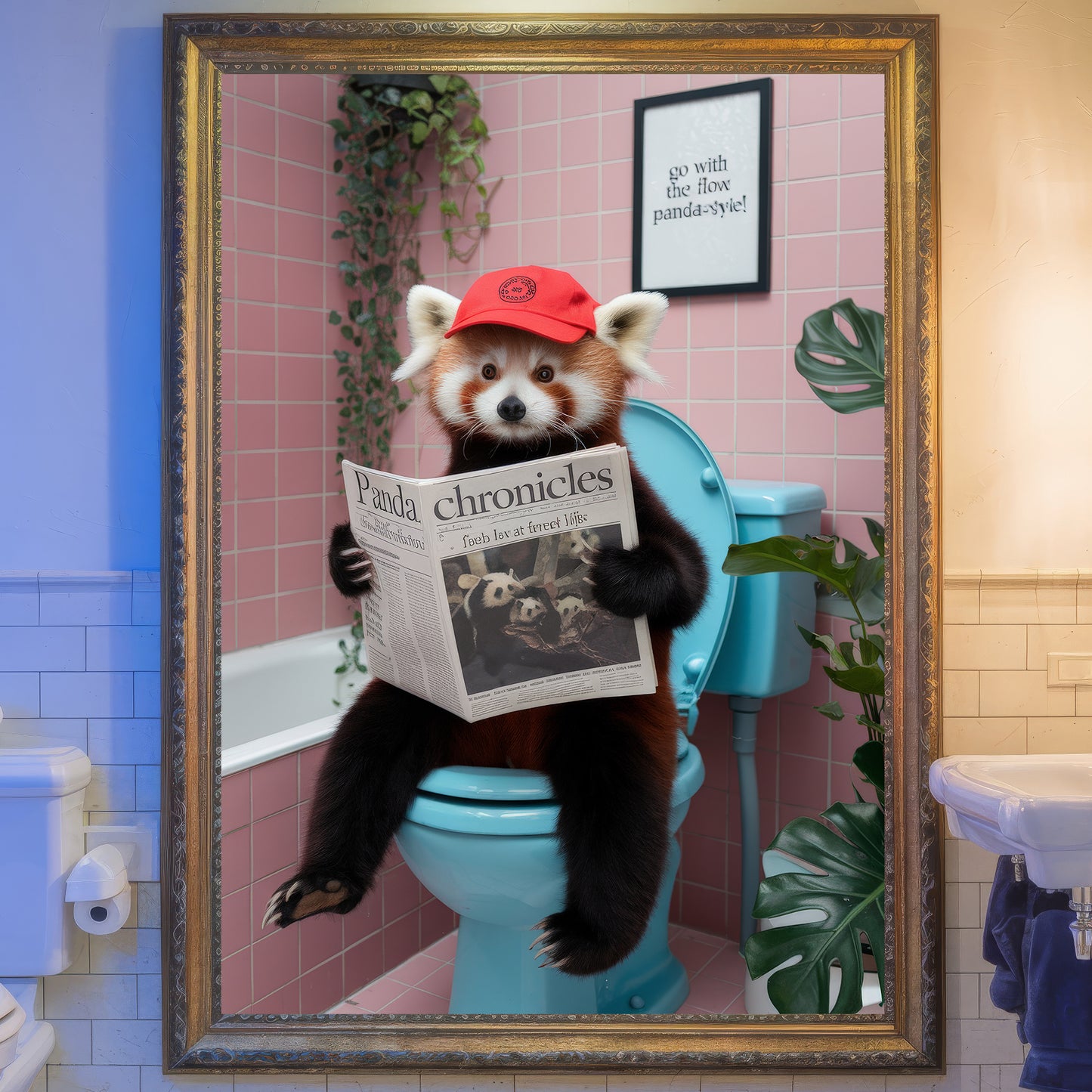 The Flow Master – Red Panda Bathroom Critter Art Print
