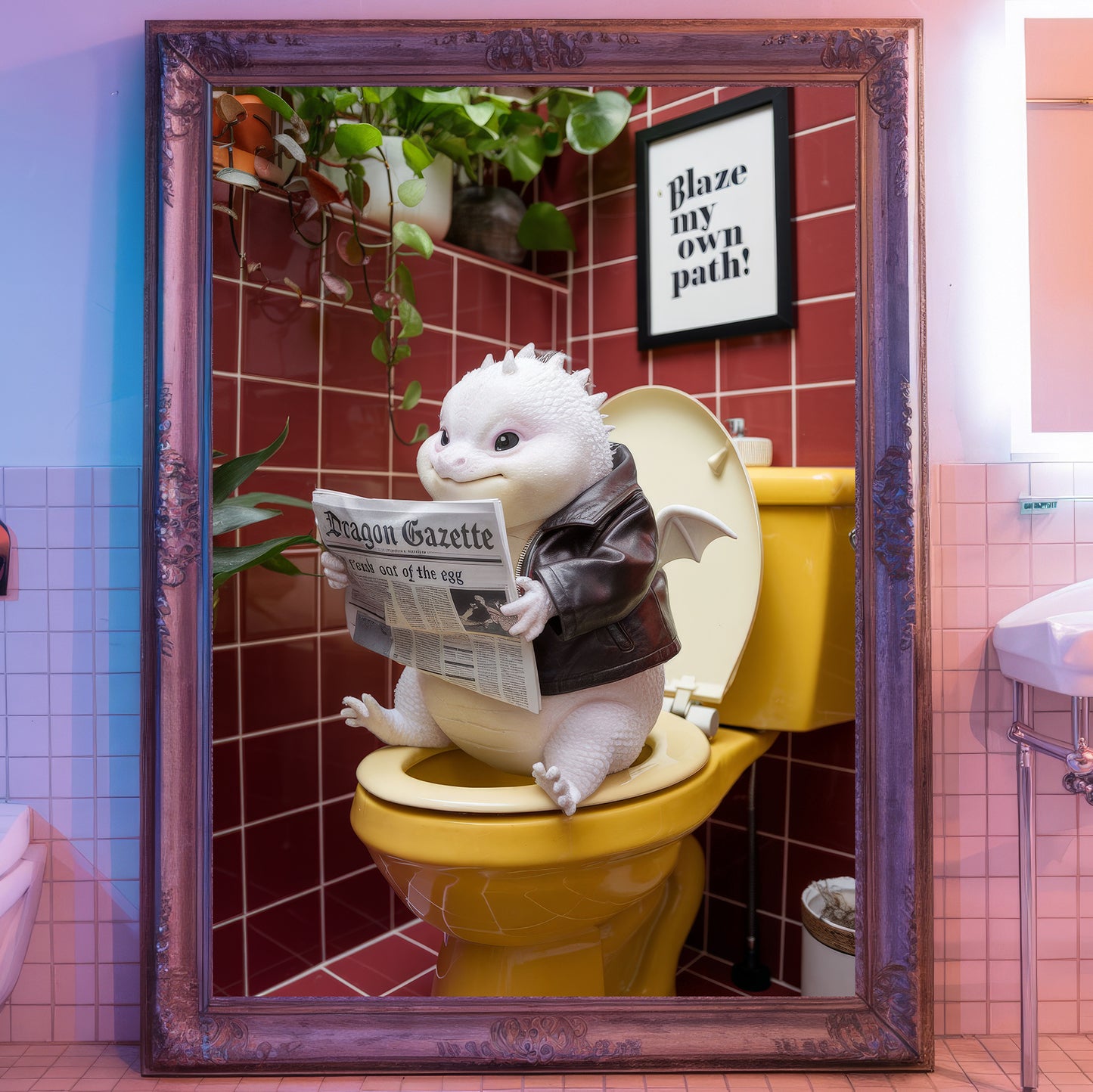 White Dragon Bathroom Art - Cool & Edgy