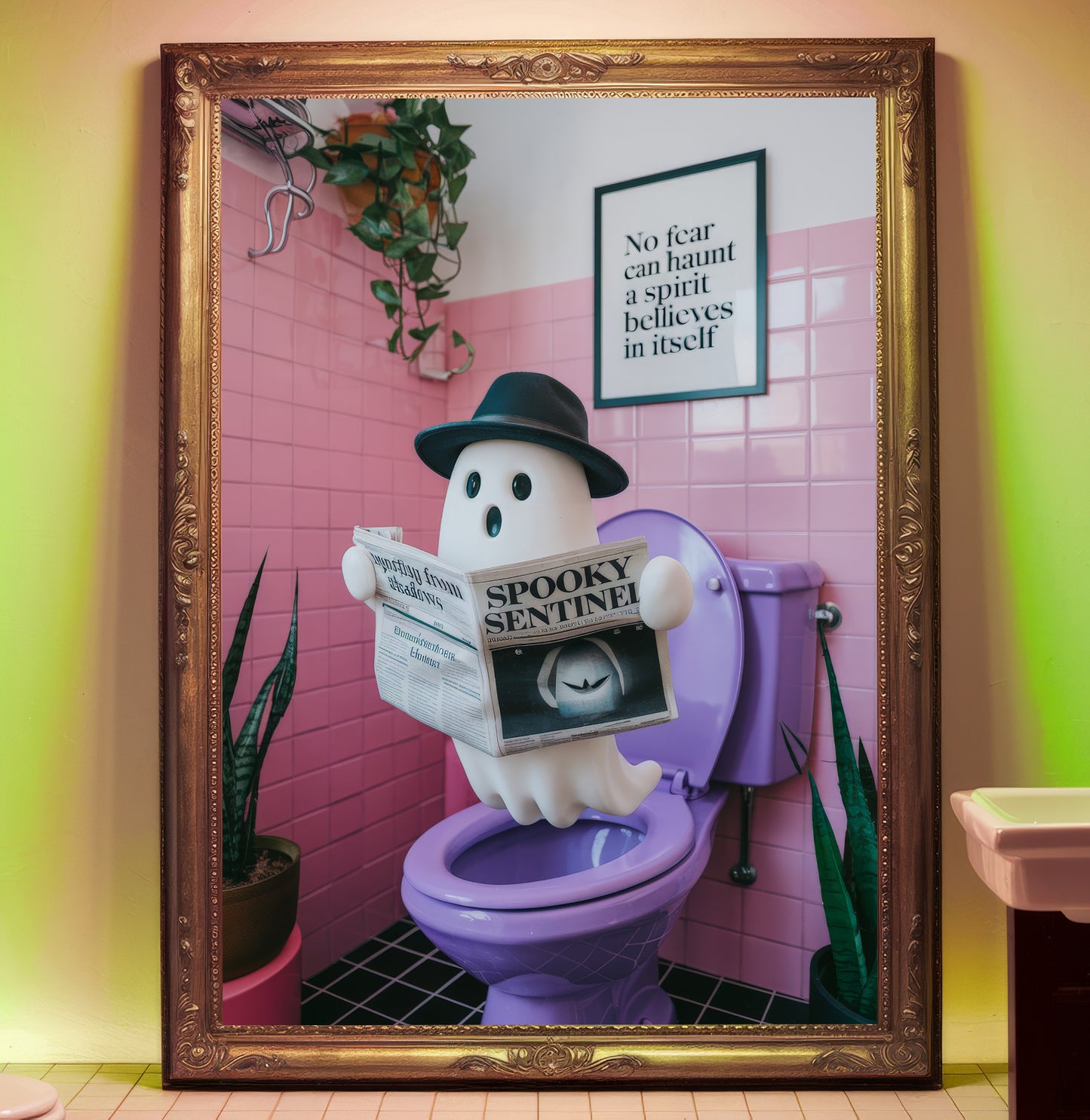 The Floating Fedora Phantom – Bathroom Ghost Print