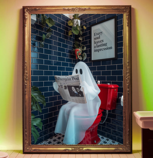 "The Paranormal Paper Reader" - Ghost Bathroom Art