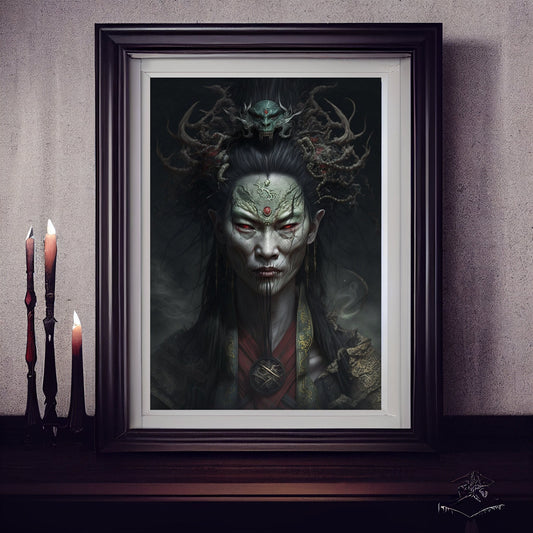 Geisha Art Print, Demonic Geisha Art Print Poster In Renaissance Style, Lovecraft Inspired. Demon Geisha Poster, Gothic Art, Occult painting