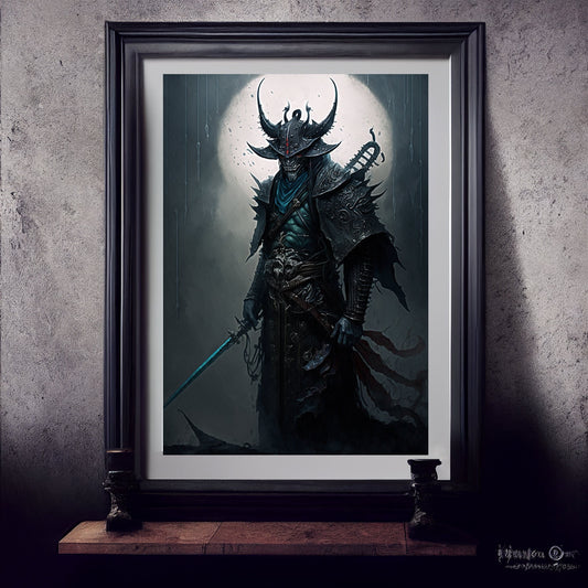 Samurai Art Print Demonic Samurai Art Print Poster in Renaissance Style Lovecraft Inspired Demon Samurai Poster Living Room Wall Art