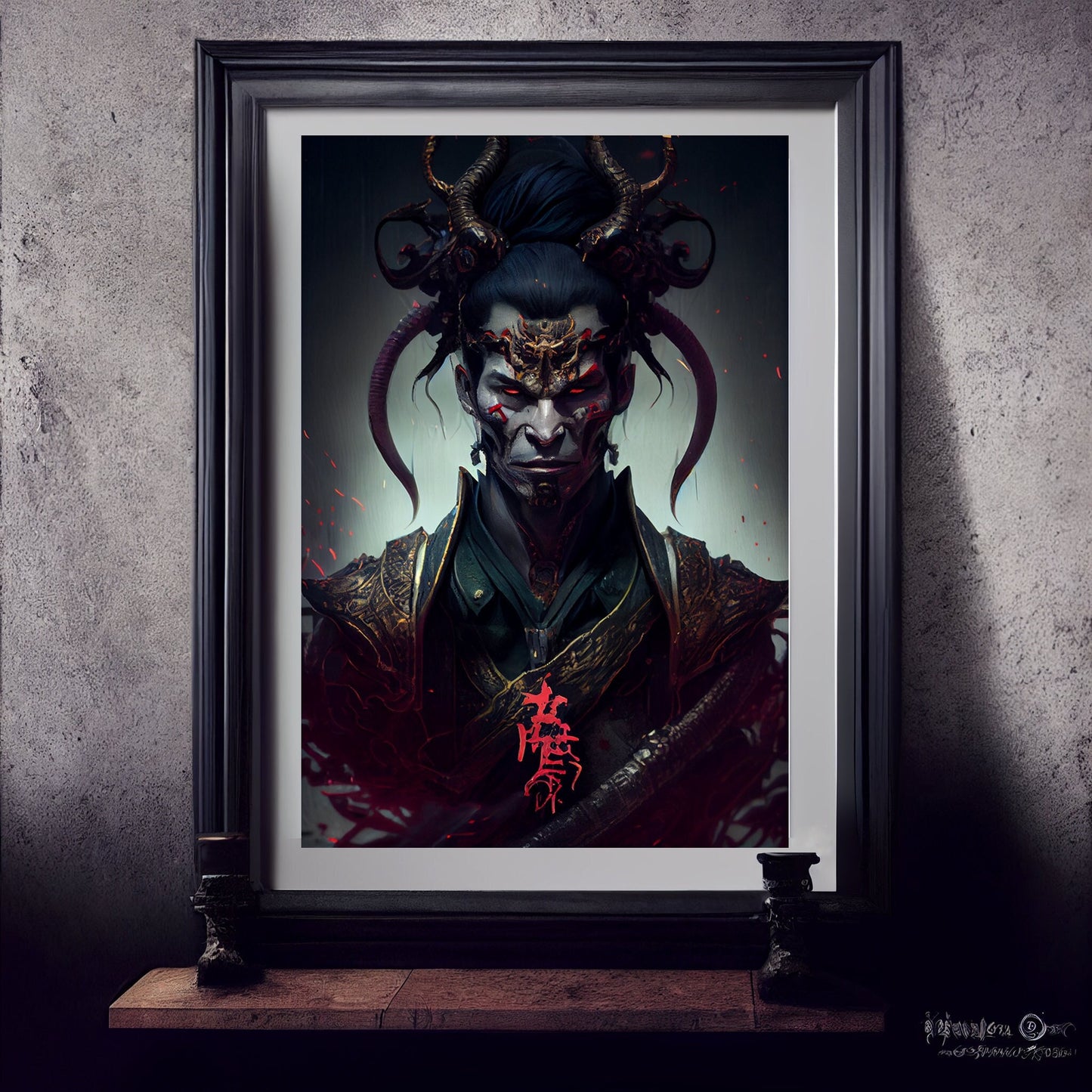 Samurai Art Print, Demonic Samurai Art Print Poster In Renaissance Style, Lovecraft Inspired. Demon Samurai Poster, Gothic, Occult painting