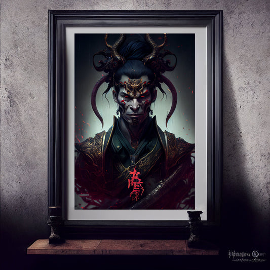 Samurai Art Print, Demonic Samurai Art Print Poster In Renaissance Style, Lovecraft Inspired. Demon Samurai Poster, Gothic, Occult painting