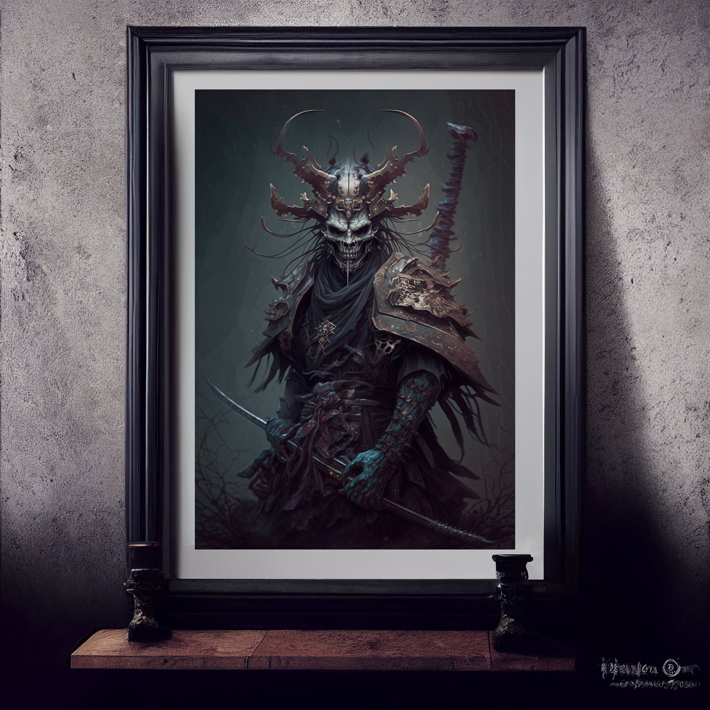 Samurai Art Print, Demonic Samurai Art Print Poster In Renaissance Style, Lovecraft Inspired. Demon Samurai Poster, Gothic, Occult painting